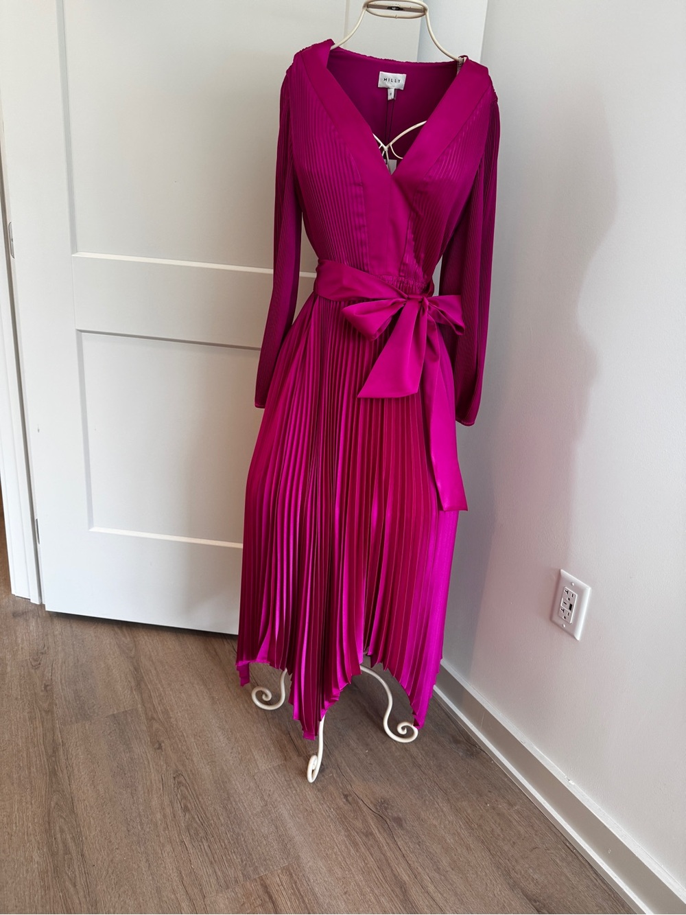 Milly Fuchsia Pleated Wrap Midi Dress
